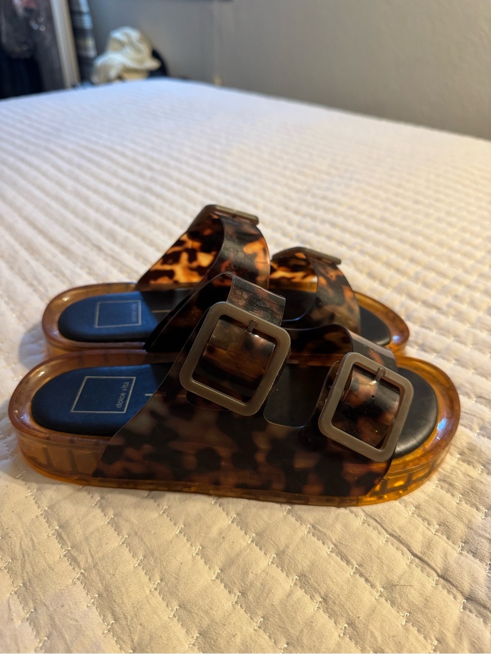 Dolce Vita Tortoiseshell Slide Sandals with Buckle Detail